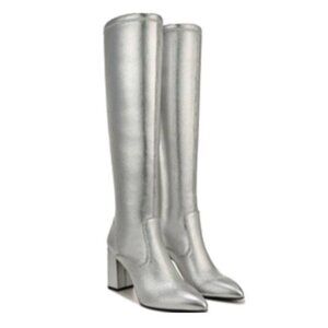 Franco Sarto Womens Katherine Knee High Heeled Boots Silver Metallic Stretch 10